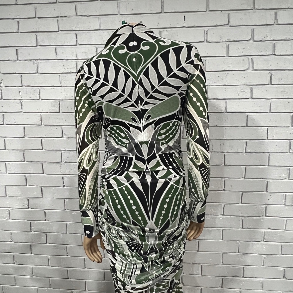 Farm Rio Green Lace Nature Tulle Botanical Mock Neck Midi Dress Boho Glam M NWT - Picture 5 of 11